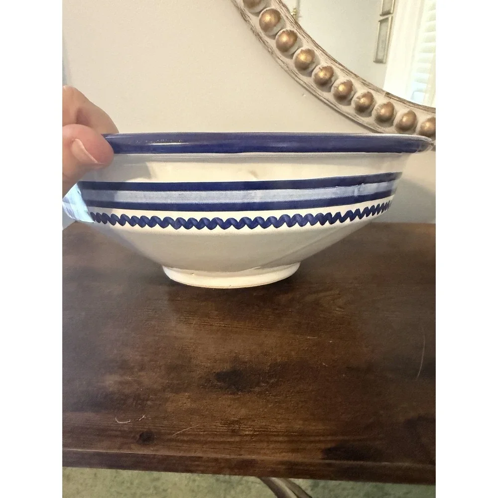 Vintage Ceramica De La Cal Spain Blue White Bird Pottery Bowl 12